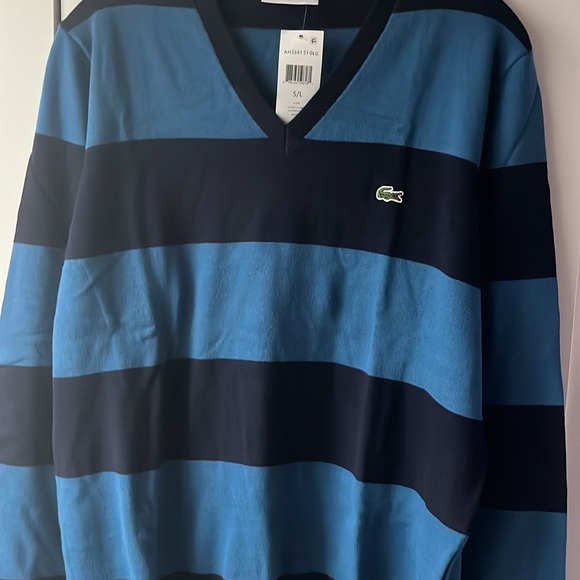 LACOSTE BLUE STRIPES SWEATER V-NECK SIZE LARGE…BRAND NEW - Picture 3 of 4